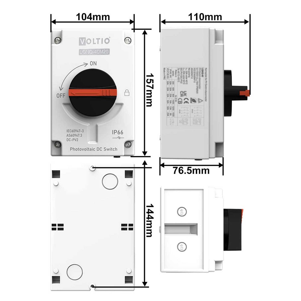 Interruptor Aislador Fotovoltaico Caja 4P 32A 1500VDC 